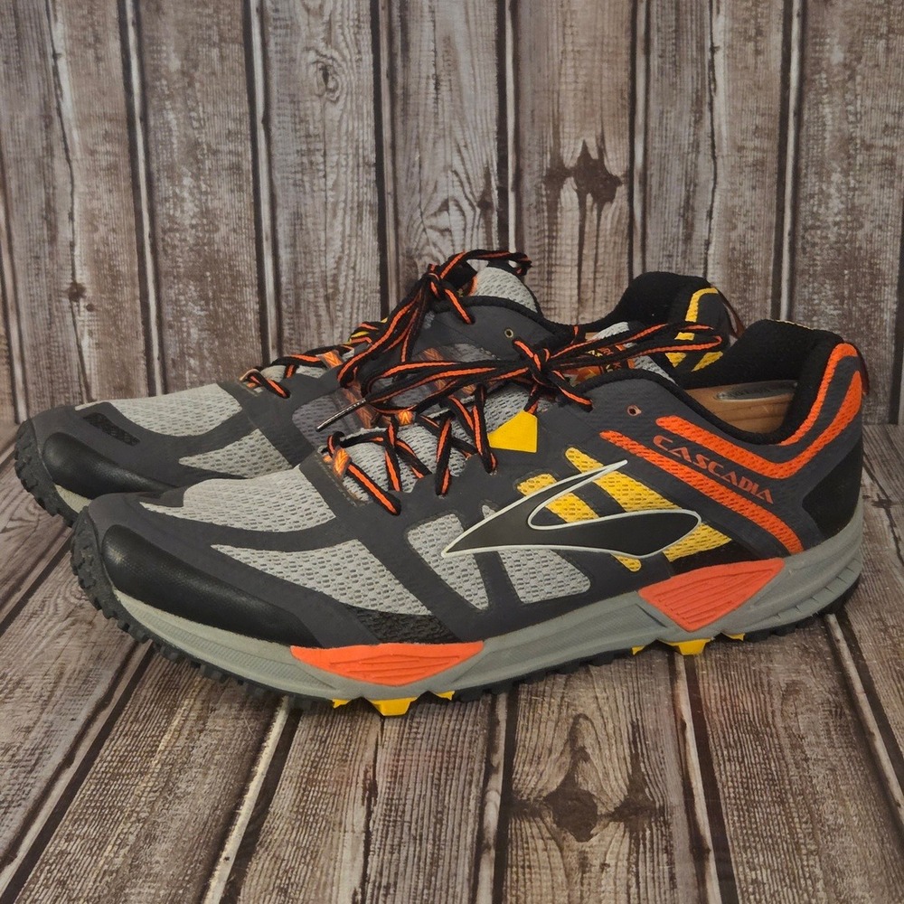 Sz 14 D Mens Brooks Cascadia 11 Gray Orange Trail Running Shoes Excellent